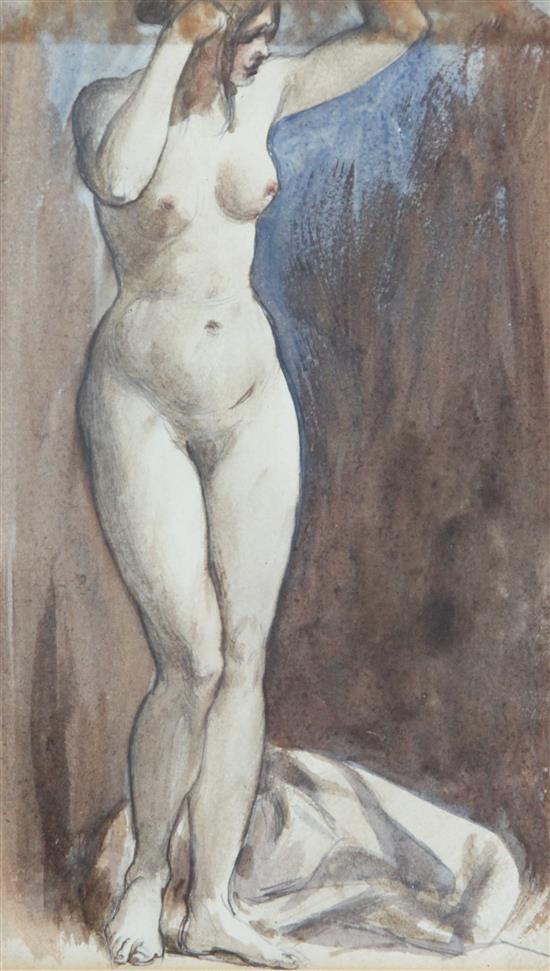 Sir William Etty (1787-1849) Standing female nude, c.1835-40, 6.75 x 4in.